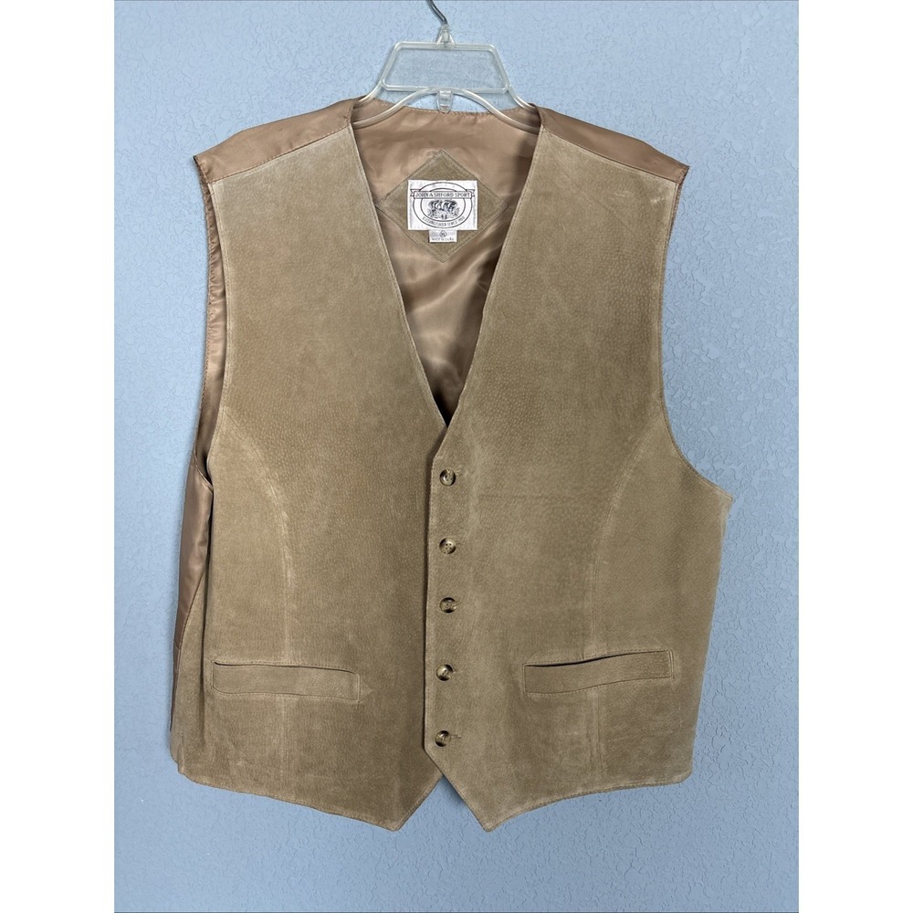 John Ashford Sport Vest Mens XL Tan Suede Leather Western Wear Adjustable Cowboy